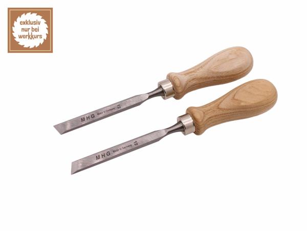 Preview: MHG Schrägeisen mit Eschenheft, 12mm breit Spitzenwinkel 77°, Set rechts/links